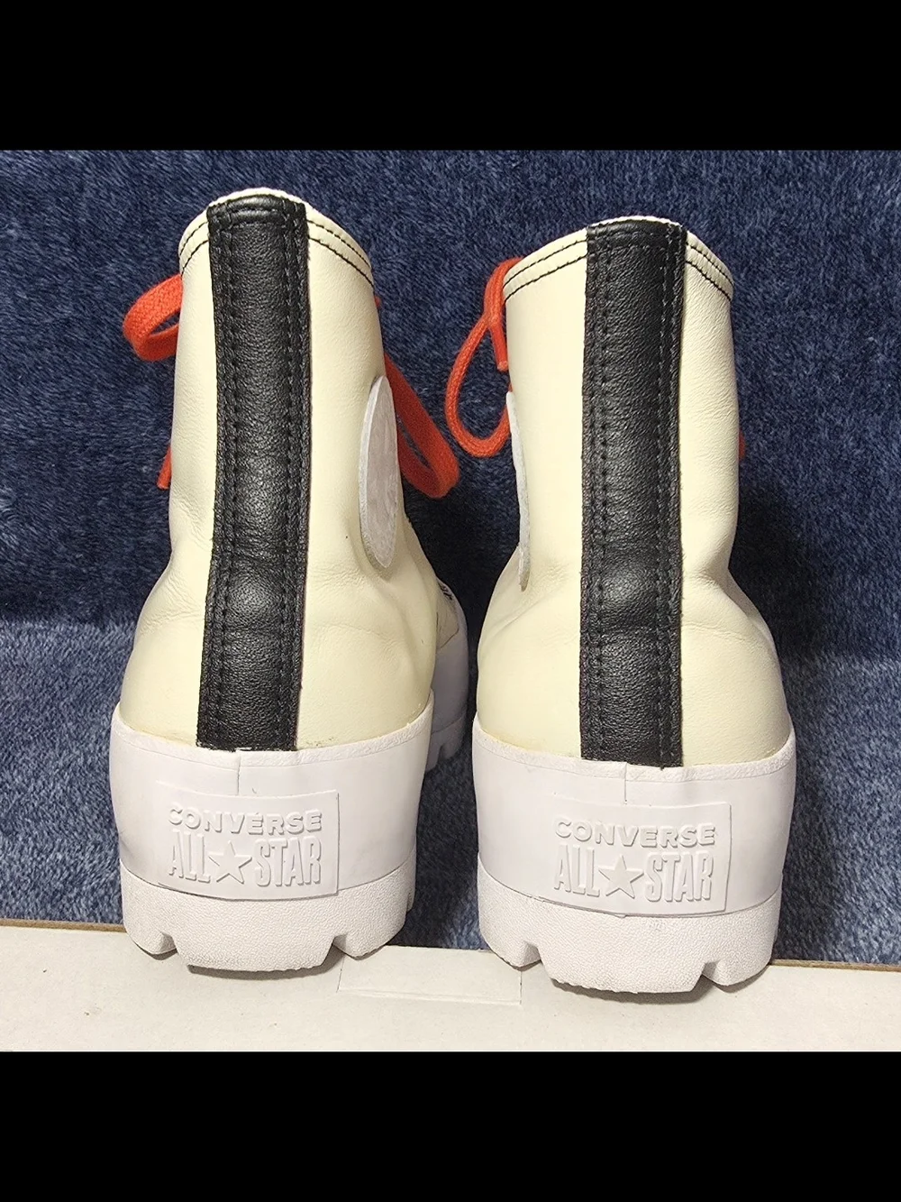 Converse Leather Lugged Winter High-Top Sneakers in Cream with Orange Laces - Picture 4 of 7